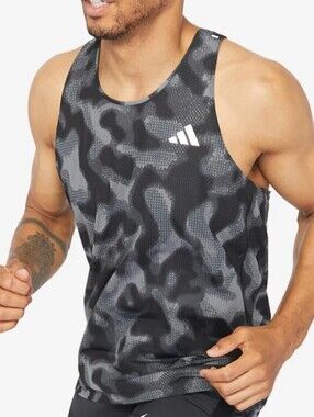 Adidas Own The Run 3 Stripe Black Grey Camouflage Racerback